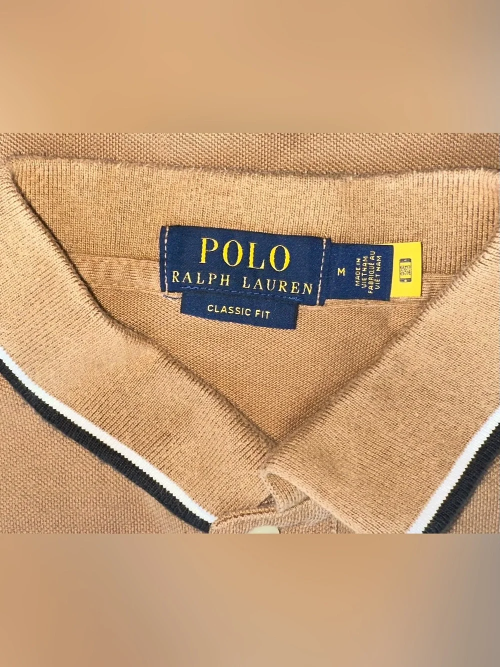 Ralph Lauren Polo Shirt in Brown with Black & White Trim
